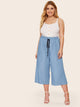 Plus Wide Leg Drawstring Waist Jeans