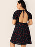  Plus Cherry Print Backless Dress