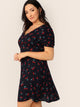  Plus Cherry Print Backless Dress