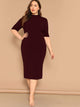  Plus Mock-neck Solid Pencil Dress