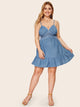 Plus Contrast Lace Ruffle Hem Denim Cami Dress