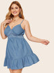 Plus Contrast Lace Ruffle Hem Denim Cami Dress