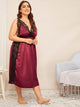 Plus Lace Trim High Split Satin Dress