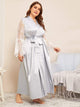 Plus Contrast Lace Satin Robe With Belt