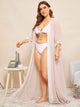 Plus Lace Trim Robe Without Lingerie Set