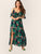  Plus Cold Shoulder Tropical Print Belted Split Dress