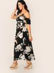 Plus Cold Shoulder Botanical Wrap Dress