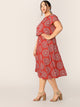 Plus Allover Print Top and Elastic Waist Skirt Set
