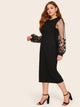  Plus Embroidered Mesh Sheer Sleeve Pencil Dress