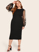  Plus Embroidered Mesh Sheer Sleeve Pencil Dress