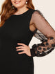  Plus Embroidered Mesh Sheer Sleeve Pencil Dress