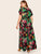 Plus Tropical and Floral Print Dot Lace Cuff Dress