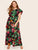 Plus Tropical and Floral Print Dot Lace Cuff Dress