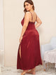 Plus Contrast Lace Split Satin Night Dress