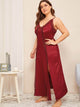 Plus Contrast Lace Split Satin Night Dress