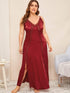 Plus Contrast Lace Split Satin Night Dress