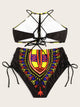 Plus Tribal Print Lace-up Bikini Set