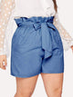 Plus Knot Paperbag Denim Shorts