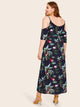 Plus Cold-Shoulder Tropical And Flamingo Print Dress