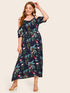 Plus Cold-Shoulder Tropical And Flamingo Print Dress