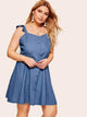 Plus Button Ruffle Denim Cami Dress