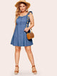 Plus Button Ruffle Denim Cami Dress