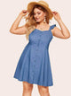 Plus Button Ruffle Denim Cami Dress