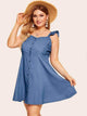 Plus Button Ruffle Denim Cami Dress