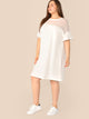 Plus Drop Shoulder Mesh Yoke Trim Tunic Dress