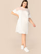 Plus Drop Shoulder Mesh Yoke Trim Tunic Dress