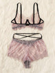 Plus Eyelash Lace Sheer Underwire Lingerie Set