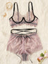 Plus Eyelash Lace Sheer Underwire Lingerie Set