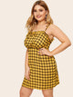 Plus Lettuce Frill Plaid Knot Cami Dress