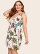 Plus Leaf Print Knot Cami Dress