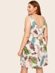 Plus Leaf Print Knot Cami Dress