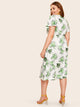 Plus Tropical Print Wrap Tie Side Dress