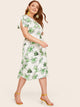 Plus Tropical Print Wrap Tie Side Dress