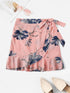 Plus Floral Print Ruffle Hem Wrap Skirt