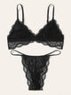 Plus Contrast Lace Scallop Trim Lingerie Set