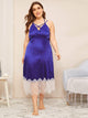 Plus Criss Cross Contrast Lace Satin Night Dress