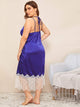 Plus Criss Cross Contrast Lace Satin Night Dress