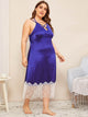 Plus Criss Cross Contrast Lace Satin Night Dress