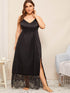 Plus Contrast Lace Split Satin Night Dress