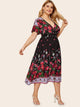 Plus Surplice Front Floral Print Dress