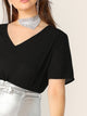 Plus V-neck Solid Top Without Choker