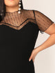 Plus Sheer Mesh Yoke Trim Pencil Dress