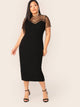 Plus Sheer Mesh Yoke Trim Pencil Dress