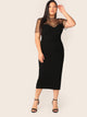 Plus Sheer Mesh Yoke Trim Pencil Dress