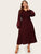 Plus V-cut Neck Embroidered Lantern Sleeve Dress