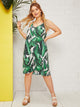  Plus V-neck Tropical Print Slip Dress